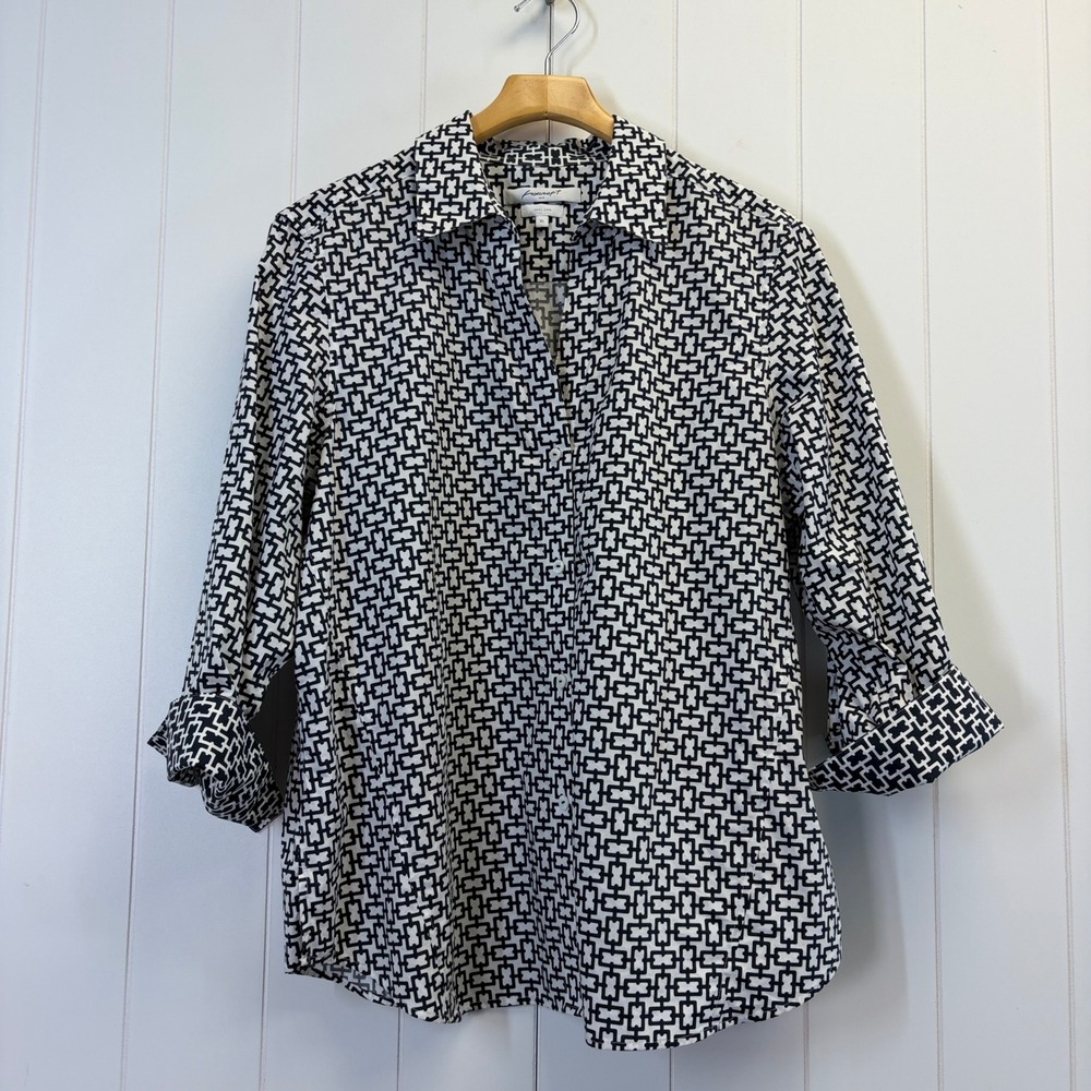 Foxcroft Quiet Luxury Geometric Button Down Top Women Size XL Old Money Career
